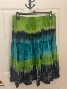 Tie-Dye A-Line Maxi Skirt in Green and Teal